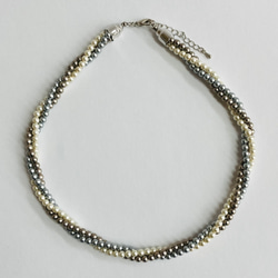 ガラスパール3連ツイストネックレス/ブルーmix/R/made in japan 1枚目の画像