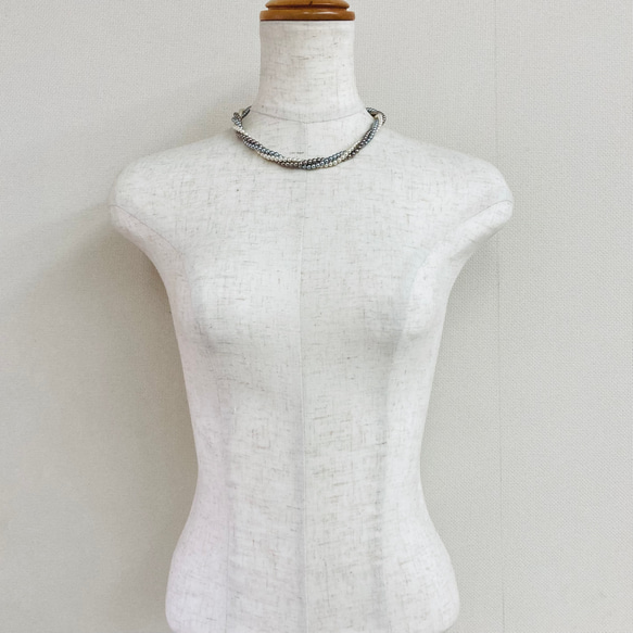 ガラスパール3連ツイストネックレス/ブルーmix/R/made in japan 6枚目の画像