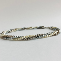 ガラスパール3連ツイストネックレス/ブルーmix/R/made in japan 2枚目の画像