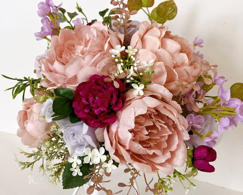 ラウンドブーケ　くすみピンク　アーティフィシャルフラワー 新商品✨プリザーブドフラワーラウンドブーケ(ミスティー