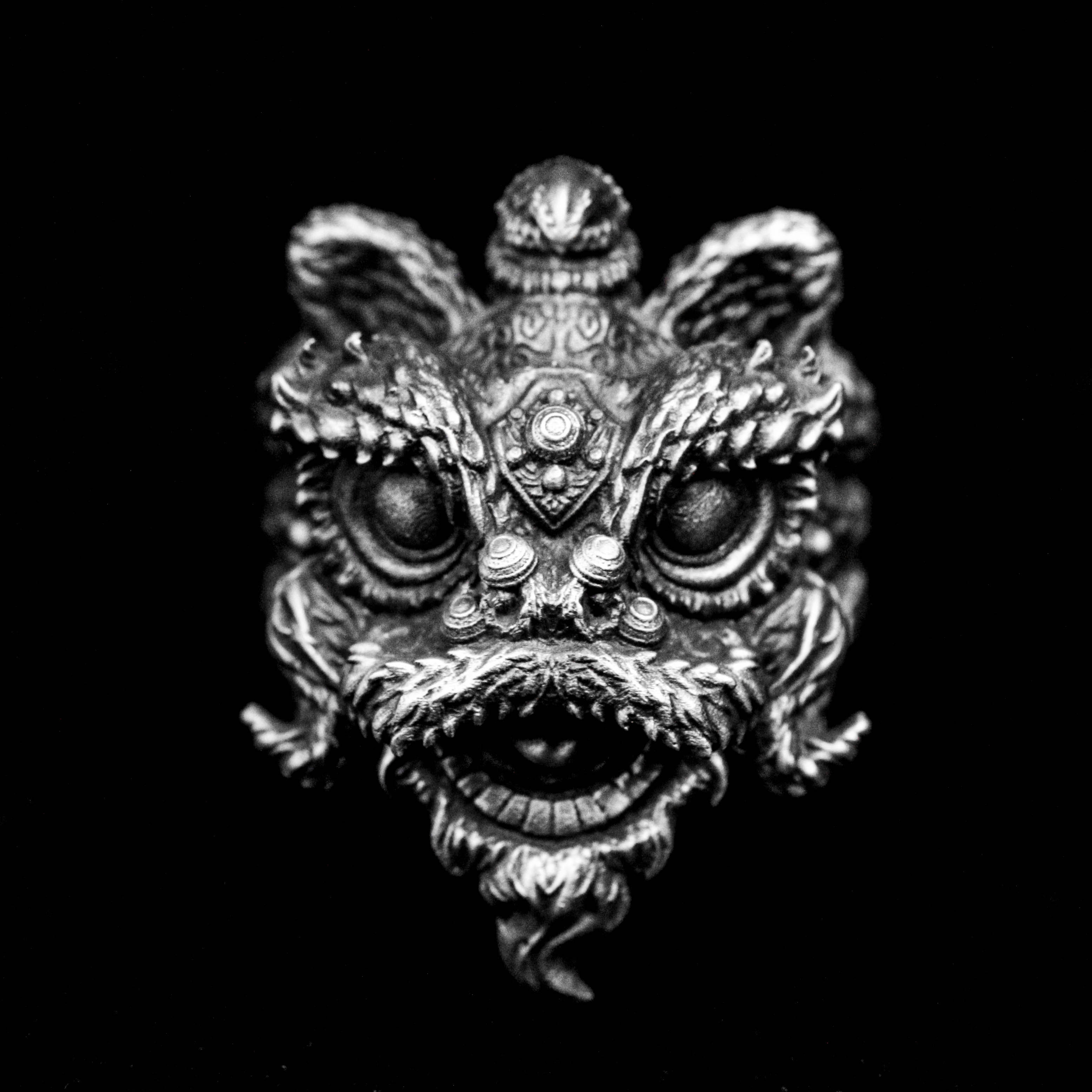 中国風のシルバージュエリーライオン唐ライオン南ライオン動物リング動物ジュエリーマスコットキングパワージュエリー