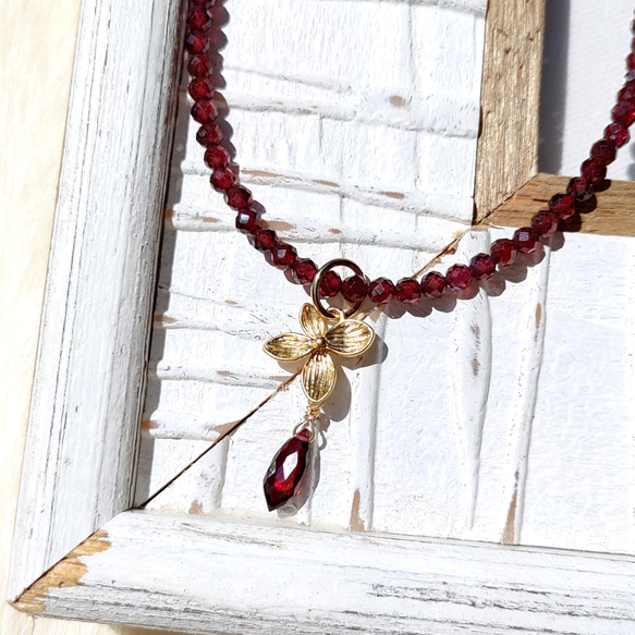 ❁Blood red 3way necklace 14kgf❁ 拘りモザンビーク産ガーネット 4枚目の画像