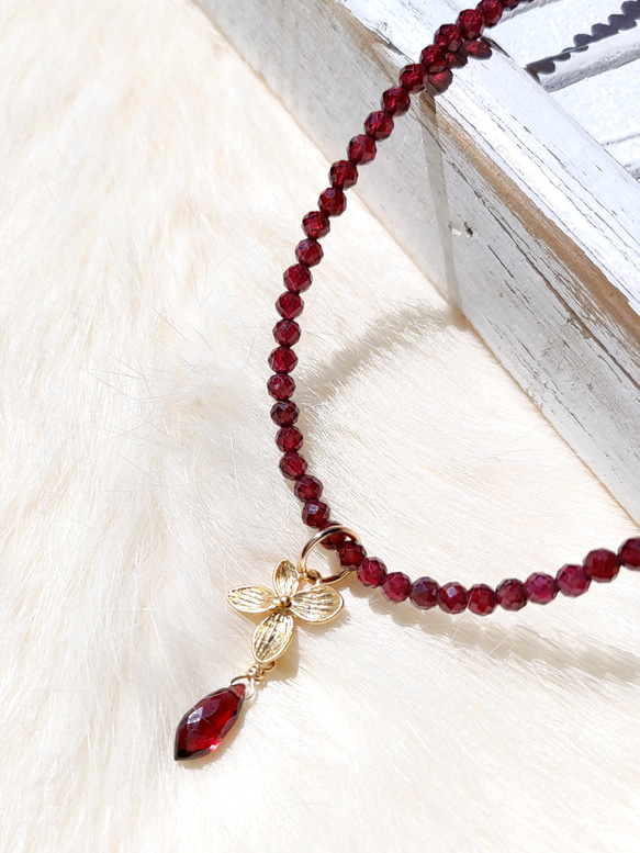 ❁Blood red 3way necklace 14kgf❁ 拘りモザンビーク産ガーネット 8枚目の画像