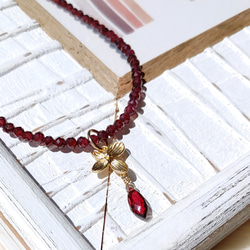 ❁Blood red 3way necklace 14kgf❁ 拘りモザンビーク産ガーネット 2枚目の画像