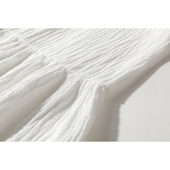 肌触りも優しく着心地がいい綿麻長袖ワンピース　ゆったりと着れるサイズワンピース　ホワイト＃L071WH 5枚目の画像
