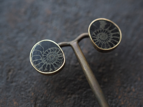 ammonite pyrite brass pierce 6枚目の画像