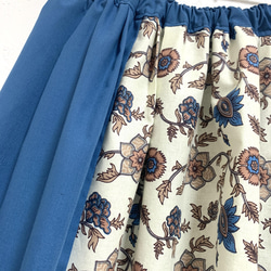 インド綿パッチワーク切り替えスカート シアン 5枚目の画像