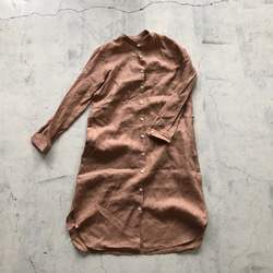 スタンドカラーlong shirt/ロングシャツ ベラルーシリネン　スモーキーピンク 2枚目の画像