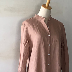 スタンドカラーlong shirt/ロングシャツ ベラルーシリネン　スモーキーピンク 5枚目の画像