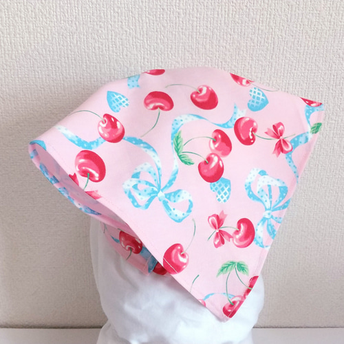 さくらんぼ＆リボン（ピンク）子供用三角巾 ゴム紐付 その他入園グッズ