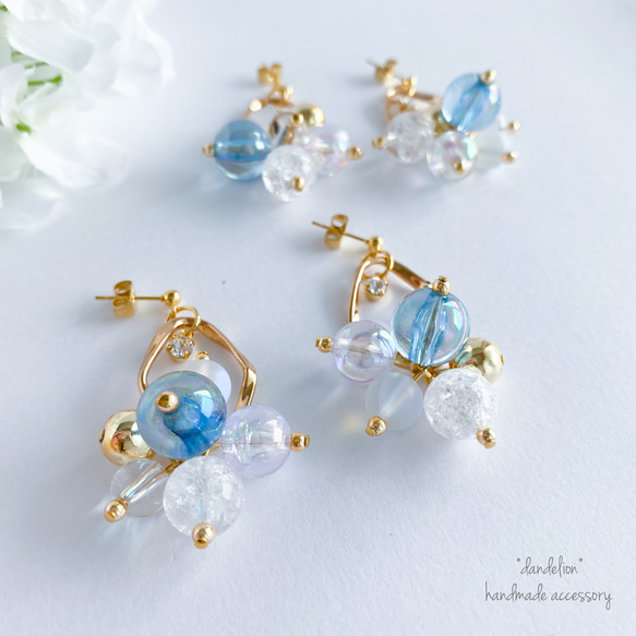 しゃぼん玉バブルブルー水晶ピアス (イヤリング) ピアス（フック 