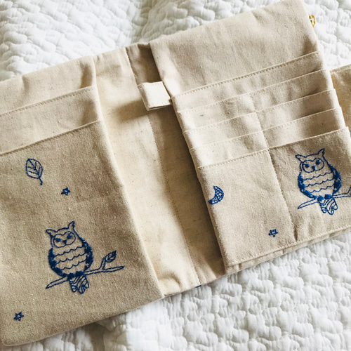 Sサイズ owl embroidery 母子手帳ケース フクロウ 刺繍 母子手帳