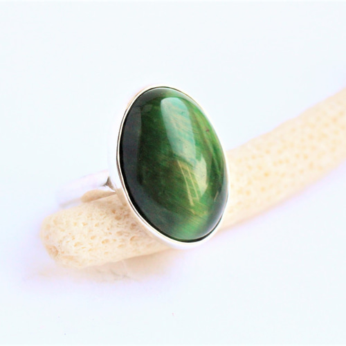 1点物 グリーン タイガーアイ Silver Ring 指輪・リング Rainbow Stone 