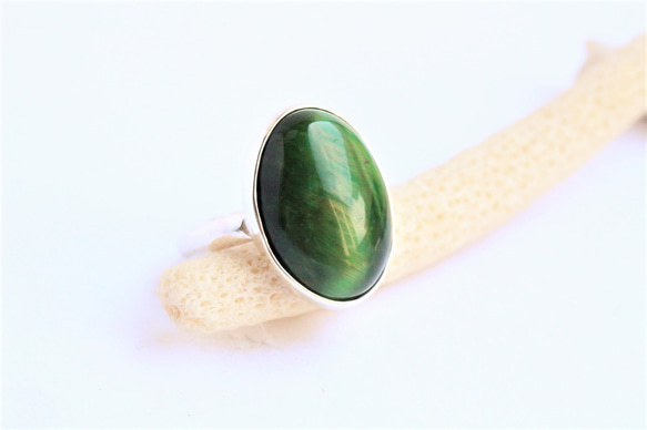 1点物 グリーン タイガーアイ Silver Ring 指輪・リング Rainbow Stone 