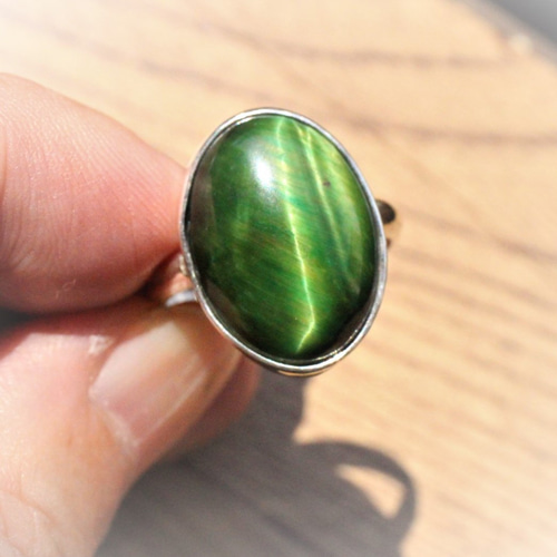 1点物 グリーン タイガーアイ Silver Ring 指輪・リング Rainbow Stone 
