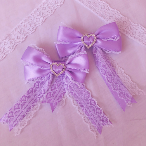 ♥即購入OK♥ハンドメイド レース パープル リボン ヘアクリップ紫量産