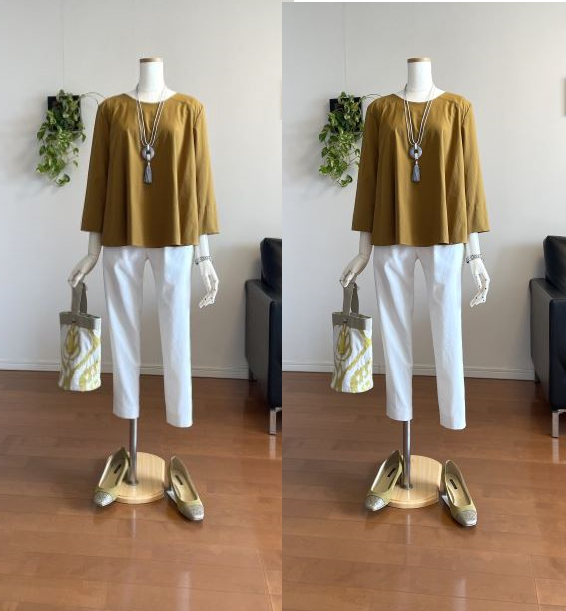 【完成品】5号 8分袖フレアブラウス（キャメル)