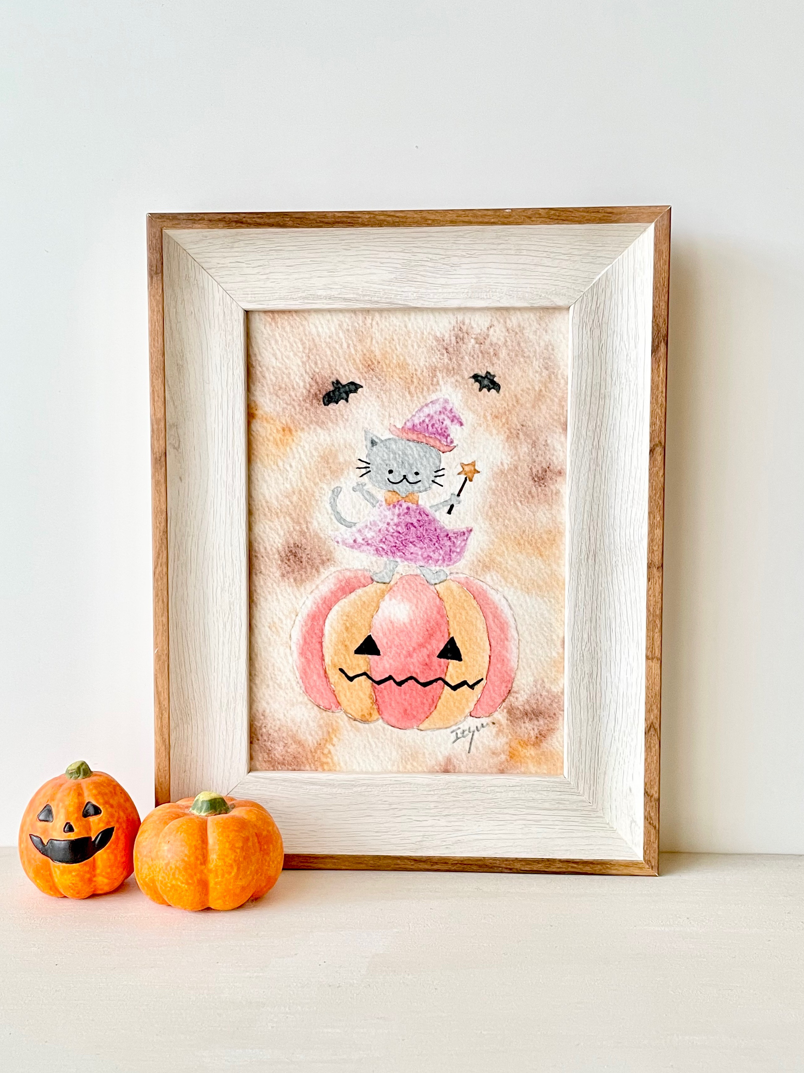 原画 水彩画 ねこねこハロウィン