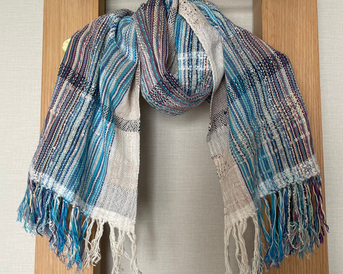 手織り さをり ストール マフラー ブルー 織物 ストール ku-ta 通販