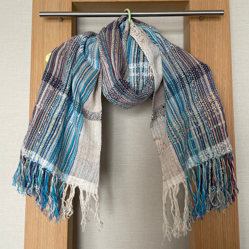 手織り多色ストール フリンジ付き　ハンドメイド　さをり織り　テーブルセンター 手織り多色ストール フリンジ付き ハンドメイド さをり織り