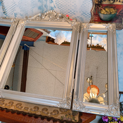 アンティークな部屋/ 折畳み式 三面鏡 （ラスターシルバー） シャビーシックな女優ミラー/ 8枚目の画像