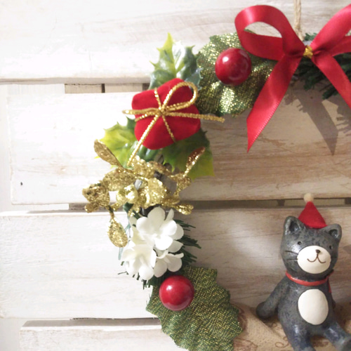 xmas マスコット付きリース クリスマスリース ネコ リース Harry Chop