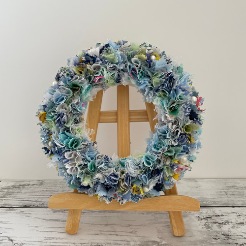 ハンドメイドリース　ご確認用ページ 布リース 直径24cm ブルー系 リース Tsukaeru Life 通販 14539075