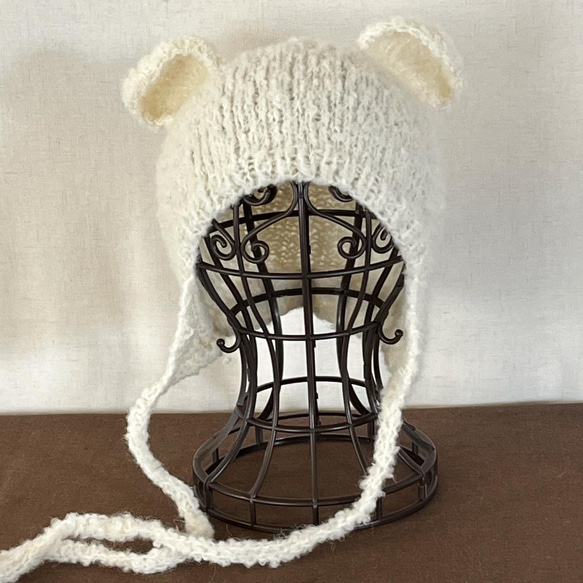 くま耳帽子 コットン ハンドメイド 即納】日本製コットン100％ くま耳麦わら帽子【ライトベージュ