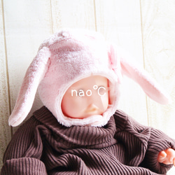 sale即納！たれみみうさぎ：耳あて付帽子：ベビーピンク 帽子(ベビー