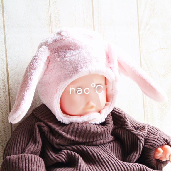 sale即納！たれみみうさぎ：耳あて付帽子：ベビーピンク 帽子(ベビー