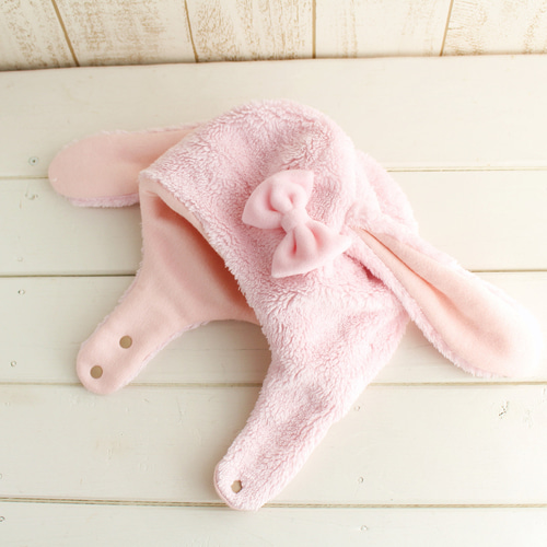 sale即納！たれみみうさぎ：耳あて付帽子：ベビーピンク 帽子(ベビー