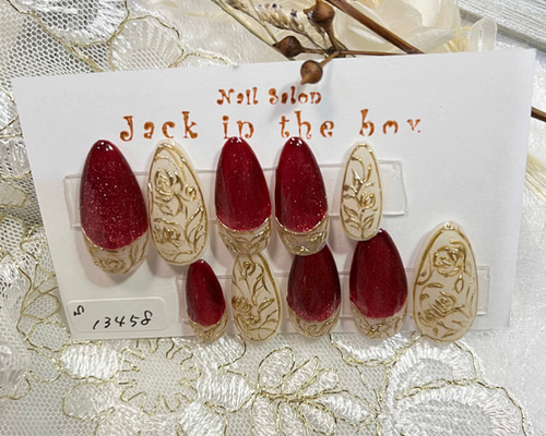 オーダーネイルチップNo.71 薔薇ミラーアート マグネット宝石 オーダーネイルチップNo.71 薔薇ミラーアート マグネット宝石