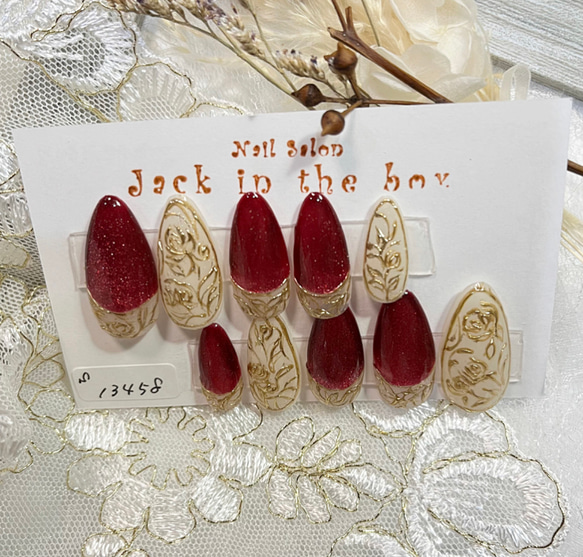 現品即納可S (72)ボルドーマグネットネイルと薔薇のミラーアートネイル  