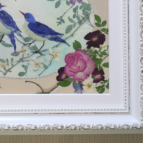 押し花 押し花額 押し花アート 青い鳥 シノワズリ風 Creema限定