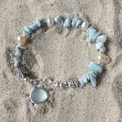 【再販】*sv925*Honu & Larimer Beach Bracelet ホヌとラリマーのブレスレット 9枚目の画像