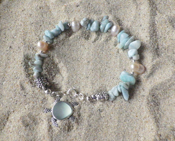 【再販】*sv925*Honu & Larimer Beach Bracelet ホヌとラリマーのブレスレット 9枚目の画像