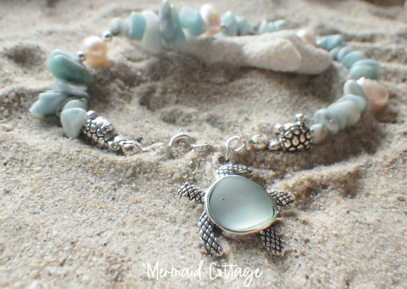 【再販】*sv925*Honu & Larimer Beach Bracelet ホヌとラリマーのブレスレット 1枚目の画像