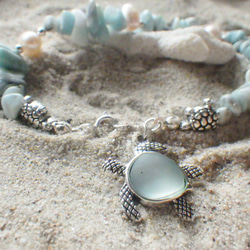 【再販】*sv925*Honu & Larimer Beach Bracelet ホヌとラリマーのブレスレット 2枚目の画像