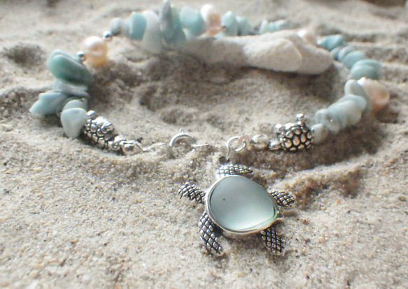 【再販】*sv925*Honu & Larimer Beach Bracelet ホヌとラリマーのブレスレット 2枚目の画像