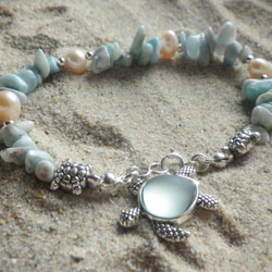 【再販】*sv925*Honu & Larimer Beach Bracelet ホヌとラリマーのブレスレット 3枚目の画像