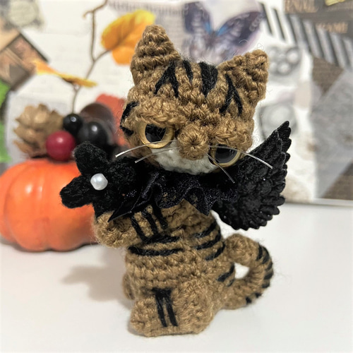 ハロウィンやさぐれキジトラ猫の悪魔♡あみぐるみ♡受注製作品
