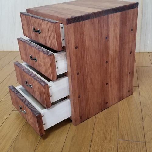 ブラウン　4段　引き出し　ウッドシェルフ　ハンドメイド　家具 ブラウン4段引き出しウッドシェルフハンドメイド家具