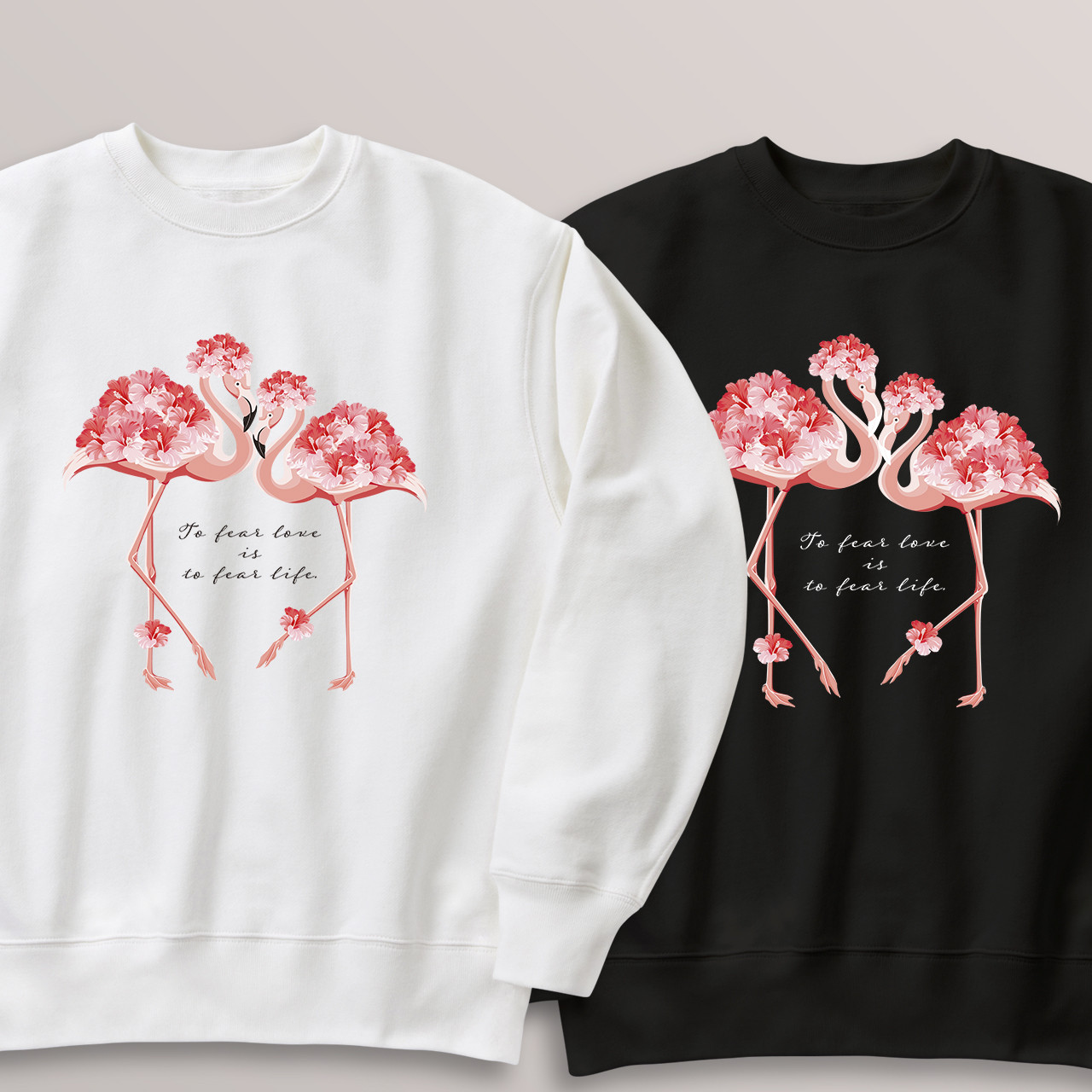送料無料 花とフラミンゴの定番ライトトレーナー・スウェット 100〜2XL 大きいサイズ・小さいサイズ