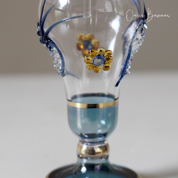 GOLD［Mサイズ］エジプトガラス香水瓶 パフュームボトル アロマオイル ブルー 6枚目の画像