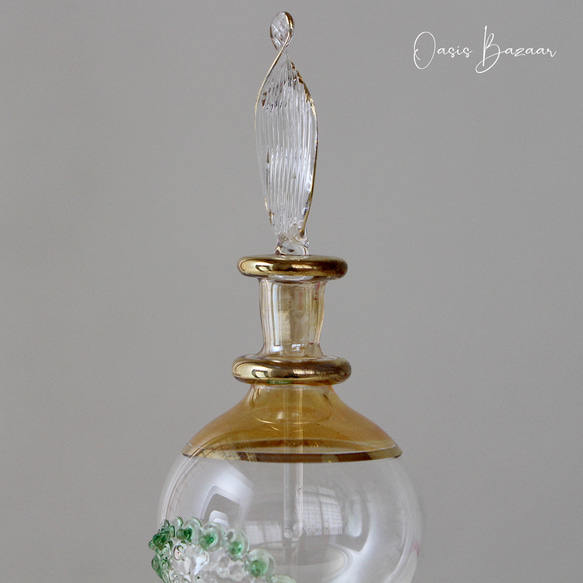 GOLD［Mサイズ］エジプトガラス香水瓶 パフュームボトル アロマオイル イエロー 3枚目の画像