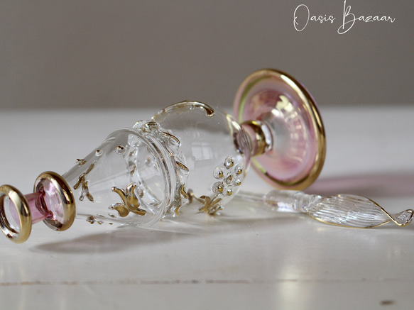 GOLD［Mサイズ］エジプトガラス香水瓶 パフュームボトル アロマオイル ピンク 6枚目の画像