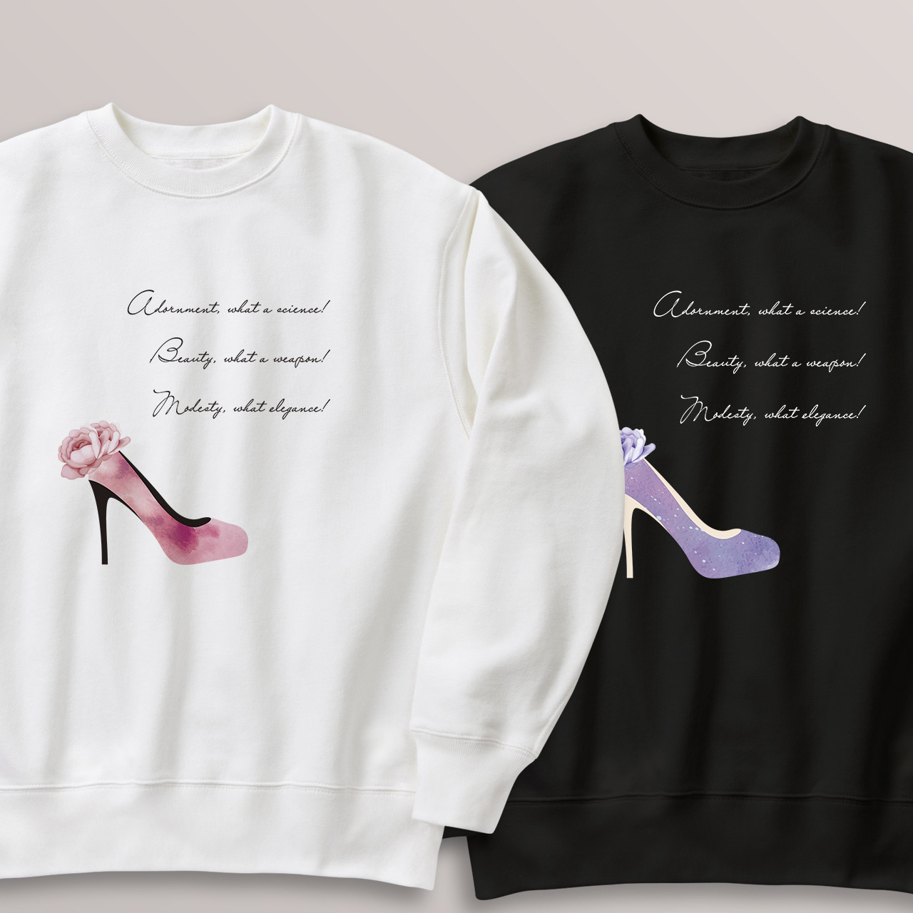 送料無料 花飾りのハイヒールとメッセージの定番ライトトレーナー・スウェット 100〜2XL 大きいサイズ・小さいサイズ 4,784円