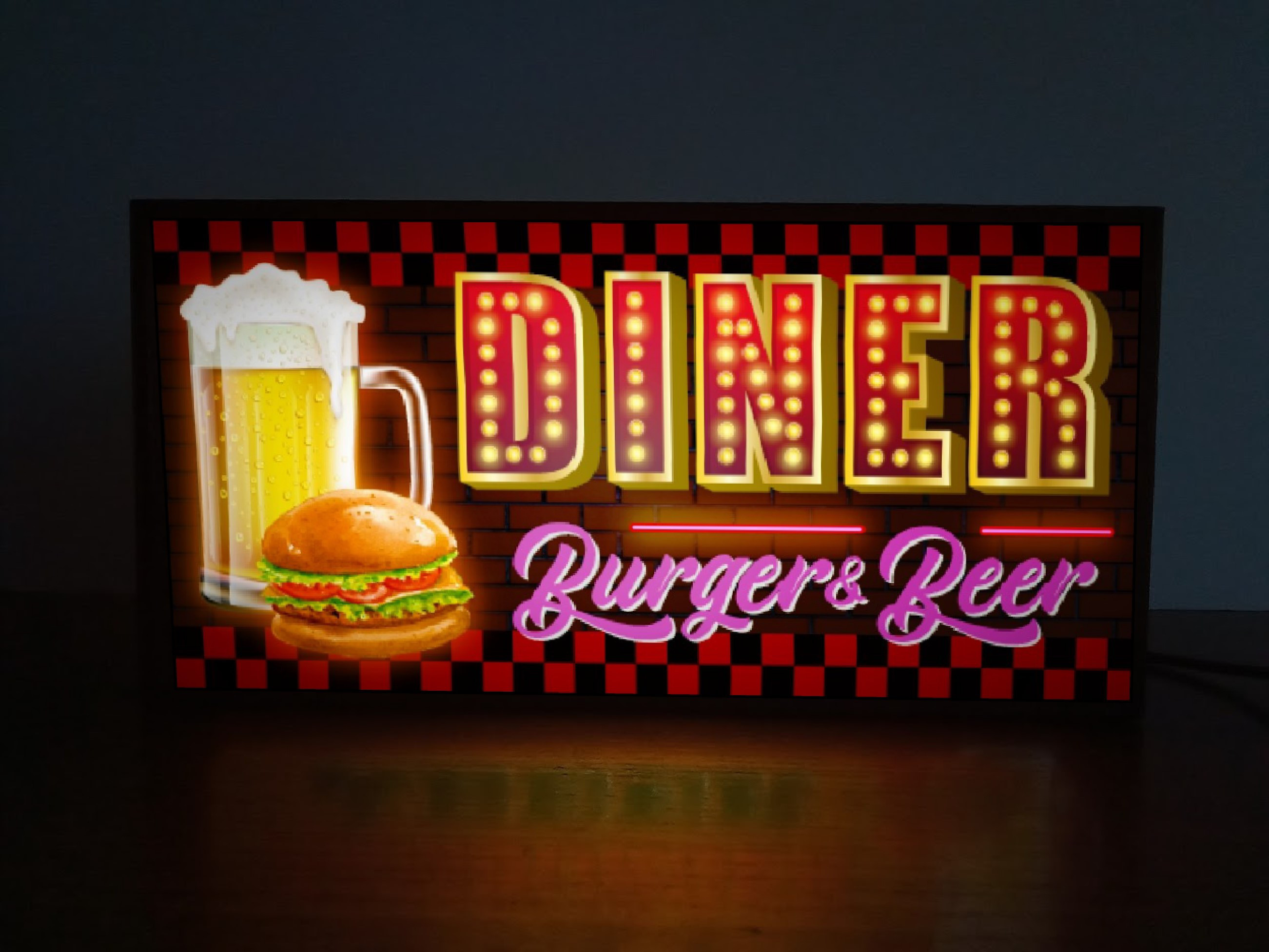 ダイナー ビール&バーガー BEER ハンバーガー アメリカン雑貨 ミニチュア サイン ランプ 看板 置物 雑貨 ライト