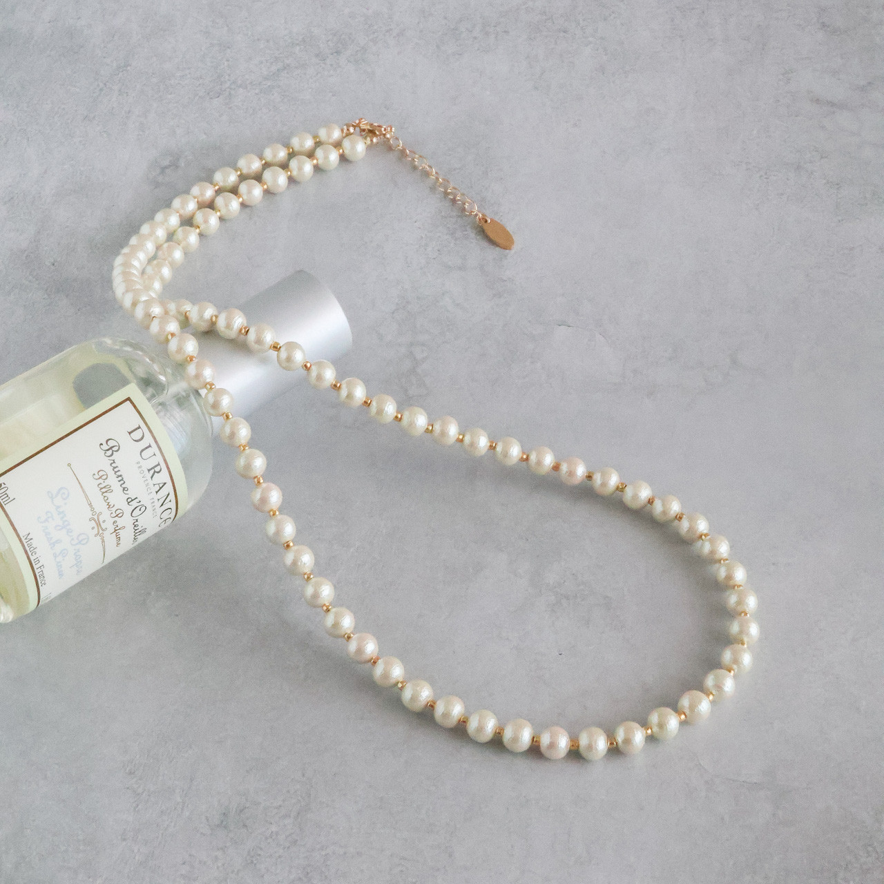 円らか ー コットンパールネックレス（6㎜玉 60㎝、ゴールド）