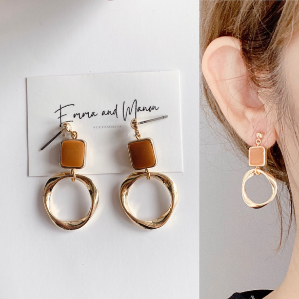 金属アレルギー対応　シンプル　オレンジブラウン　サージカルステンレス　大人カジュアル 2枚目の画像